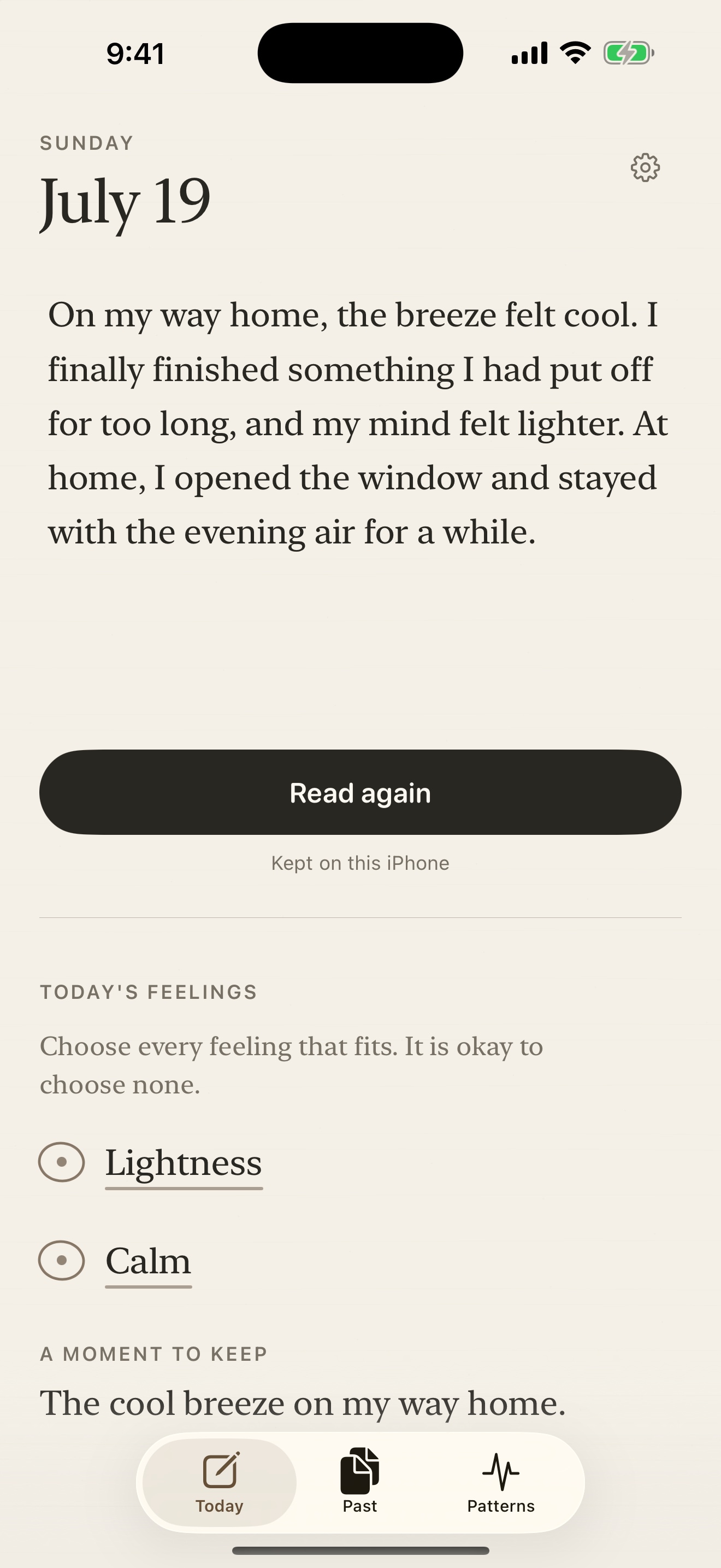 Gyeol Today screen for writing a daily journal entry